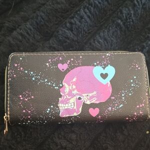Black Wallet with Pink & Teal Skull Graphic
